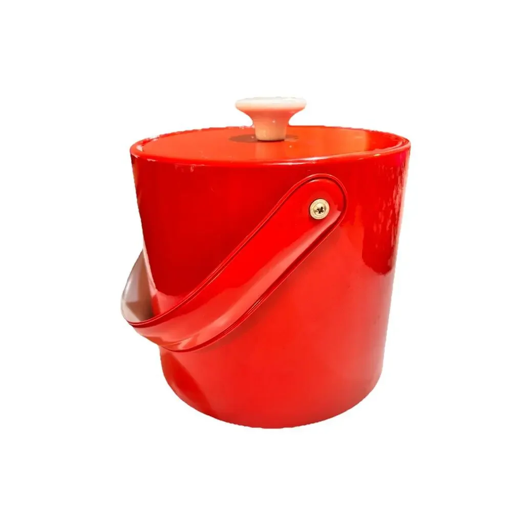 50's Vintage Royal Red White Patent Leather Ice Bucket Mid Century Modern MCM